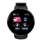 D18 Smart Watch display showing time and fitness tracking features, black strap, sleek design, all products from سوق وفر Egypt.