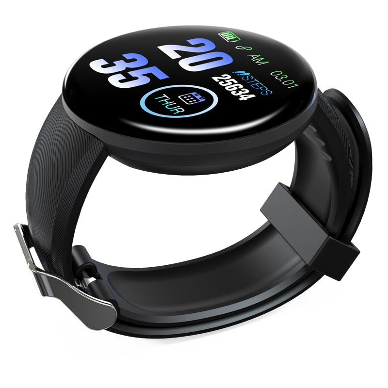 D18 Smart Watch from سوق وفر, displaying a sleek black strap and digital screen with health and notification features.