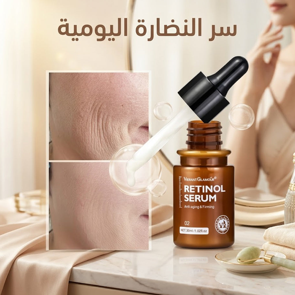 Retinol Serum Anti-Aging for skin care, featuring a sleek bottle with dropper applicator, designed for youthful, radiant skin