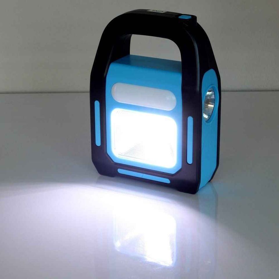 Outdoor solar flashlight with power bank, portable LED light for outdoor use, rechargeable solar-powered illumination.