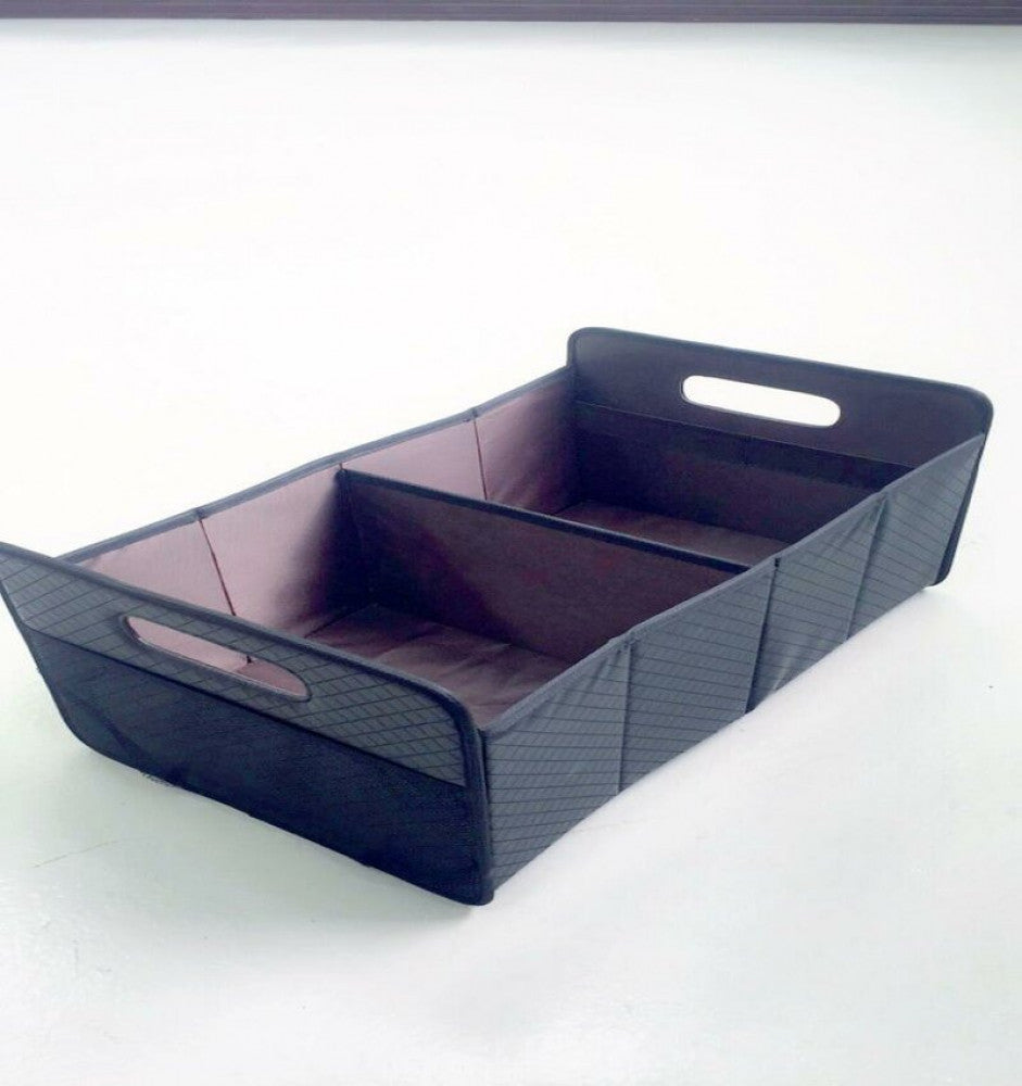 Practical car trunk organizer with multiple compartments for vehicle accessories, designed for efficient storage in cars.