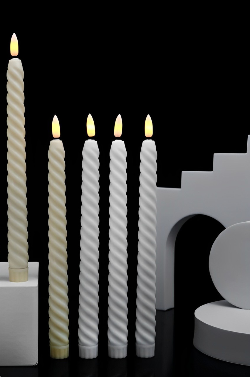 LED candle set with three decorative candles in a modern display, perfect for home decor.