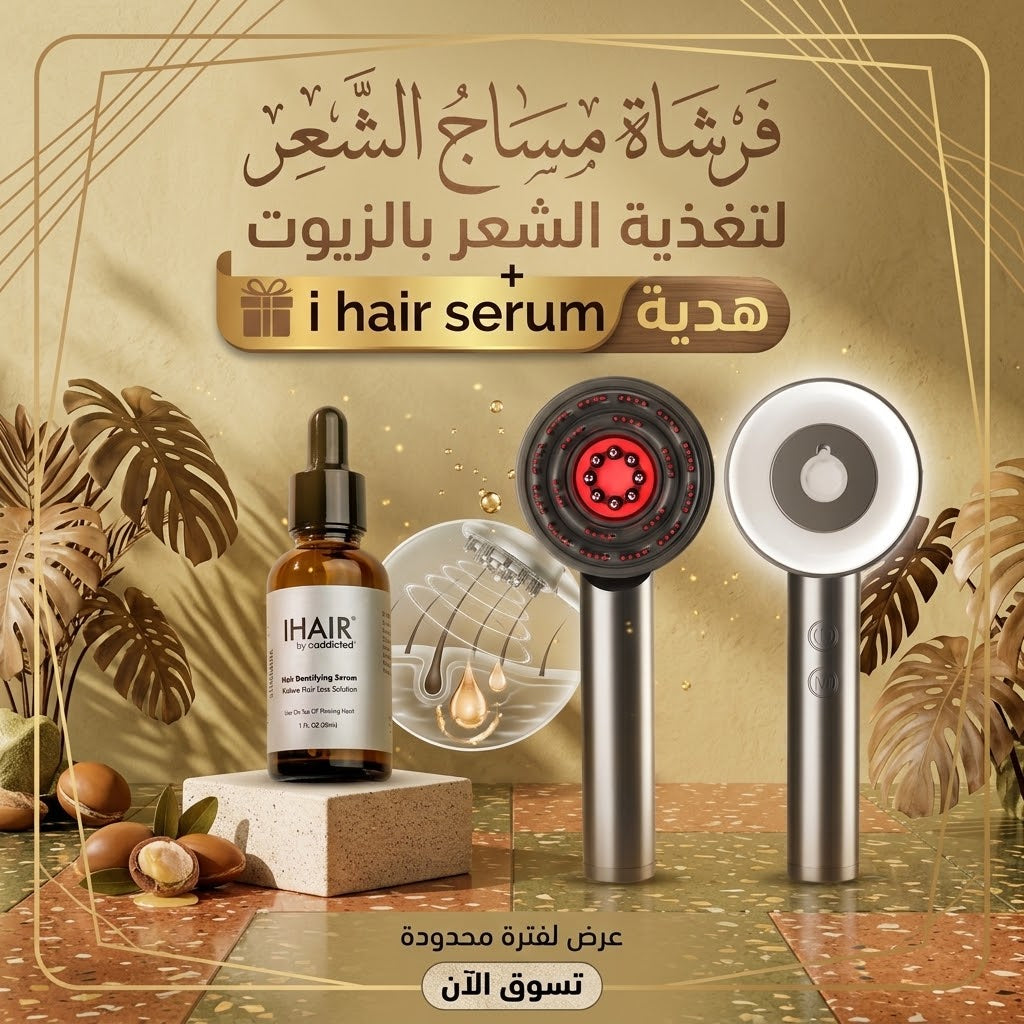 فرشاة مساج الشعر بتقنية الضوء الأحمر وسيروم IHAIR هدية