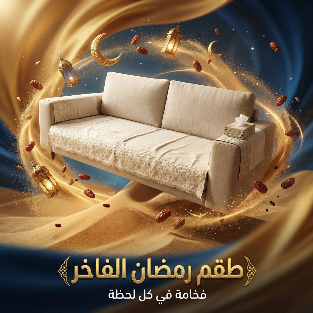 طقم كنبة رمضاني كامل مع مناديل جانبية مطرزة لحماية الكنبة