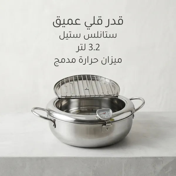 وعاء قلي عميق ستانلس ستيل مع شبكة تصفية