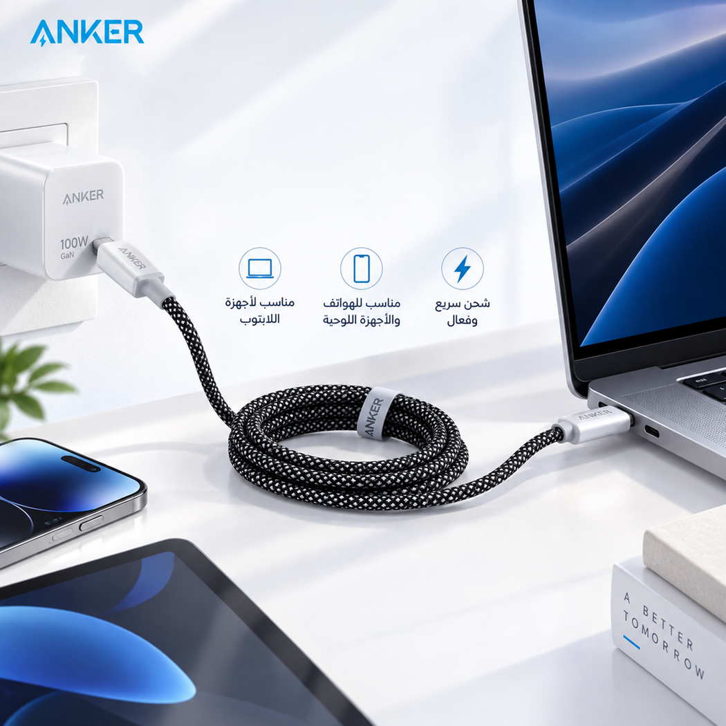 Charge fast ANKER 100W usb-c-to-c - كابل شحن
