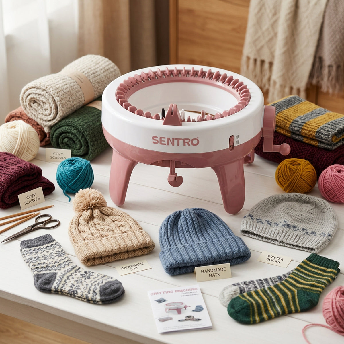 Handheld knitting machine for making sweaters, hats, socks, and scarves for adults and children, by سوق الأمانة.