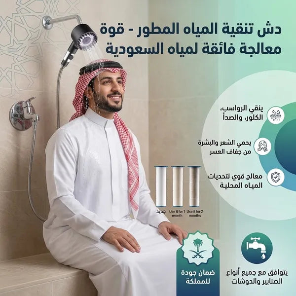 رأس دوش عالي الضغط مع رؤوس سيليكونية للتدليك وفلتر لتنقية الماء