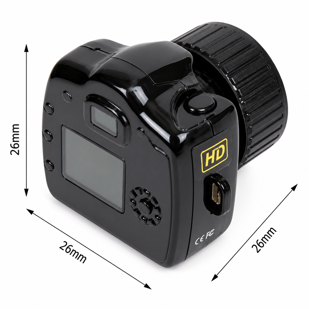 Mini black sports camera accessory for cycling, compact and lightweight, designed for secure mounting during bike rides.