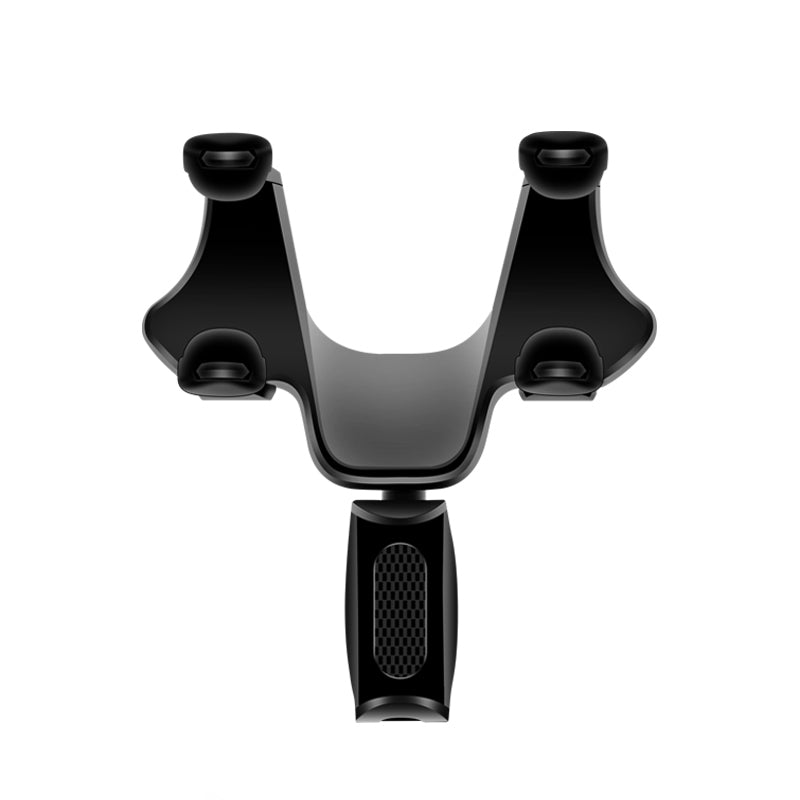 Car mirror mobile holder with 360-degree rotation, accessory for vehicles, designed for secure phone mounting during drives.