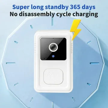 Modern doorbell with built-in camera, featuring a sleek design and integrated speaker for enhanced home security and communication.