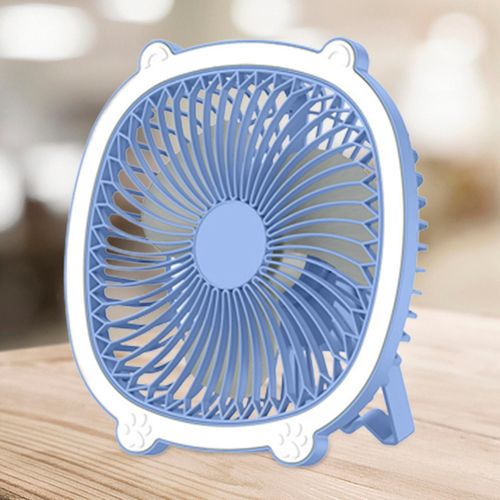Modern 2-in-1 fan with LED flashlight, compact portable cooling device from سوق كوم, featuring adjustable fan blades and bright light.