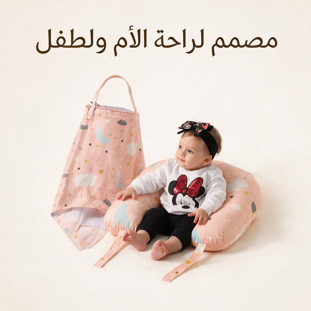 عرض : كرسي هزاز للأطفال بينك + مخدة رضاعة + ساتر رضاعة
