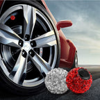 Shiny crystal wheel cover for car tire valve stem, automotive accessory, enhancing vehicle's appearance with reflective design.