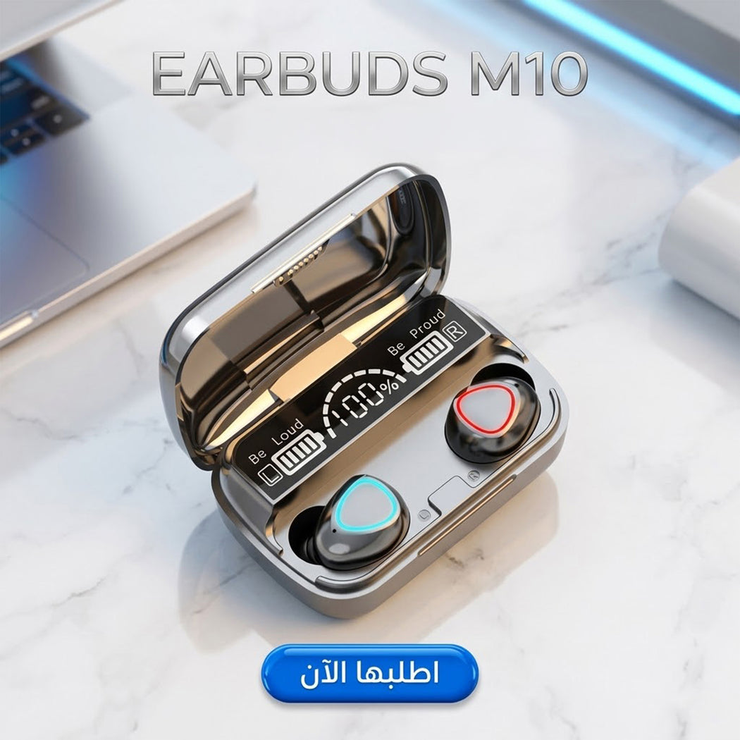 سماعات أذن لاسلكية M10 بلوتوث 5.1 باللون الأسود