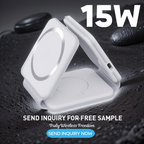 Wireless foldable charger from سوق كوم, showing a sleek, portable 3-in-1 wireless charging station with a modern design.