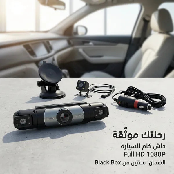 داش كام للسيارة 4 عدسات بدقة HD 1080P مع واي فاي (WiFi) ورؤية ليلية - مقاومة للحرارة حتى 70° - سهلة التركيب بمقبس الولاعة (ضمان عامين)