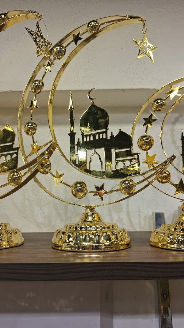 ديكور رمضان هلال و جامع ذهبي - قطعة ديكور إسلامية فاخرة للمنزل