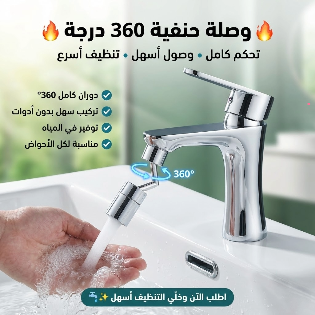 وصلة حنفية دوارة 360 درجة من ستانلس ستيل وبلاستيك ABS