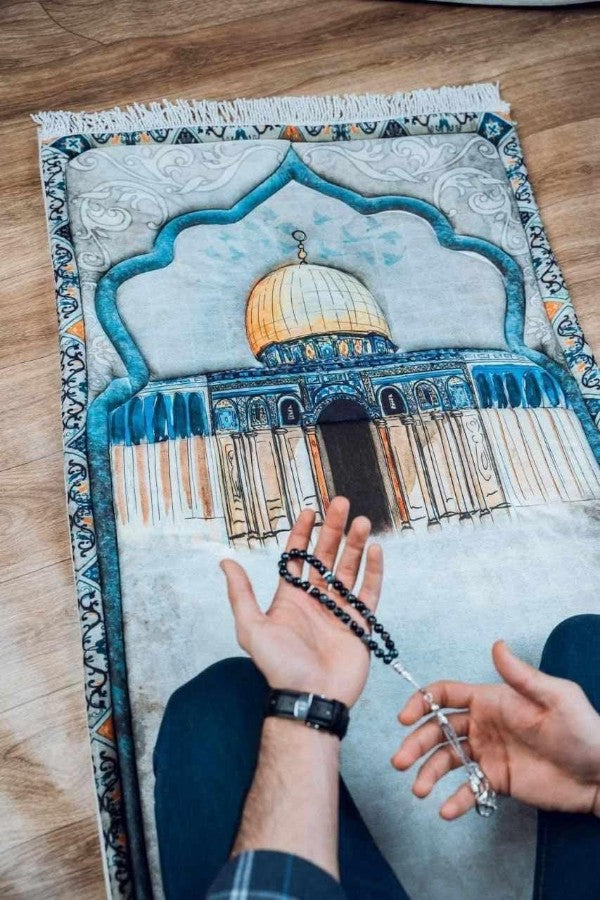 طقم صلاة مريح: مصلية مبطنة مانعة للانزلاق + سبحة فاخرة
