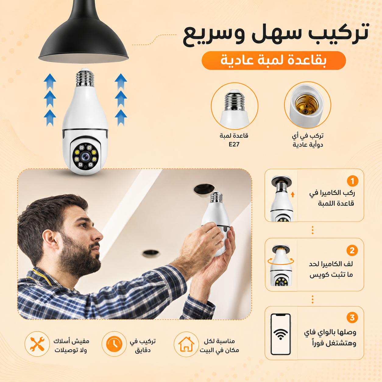 عرض إنذار الباب والشباك اللاسلكي + كاميرا المراقبة البانورامية المزدوجة بدقة HD