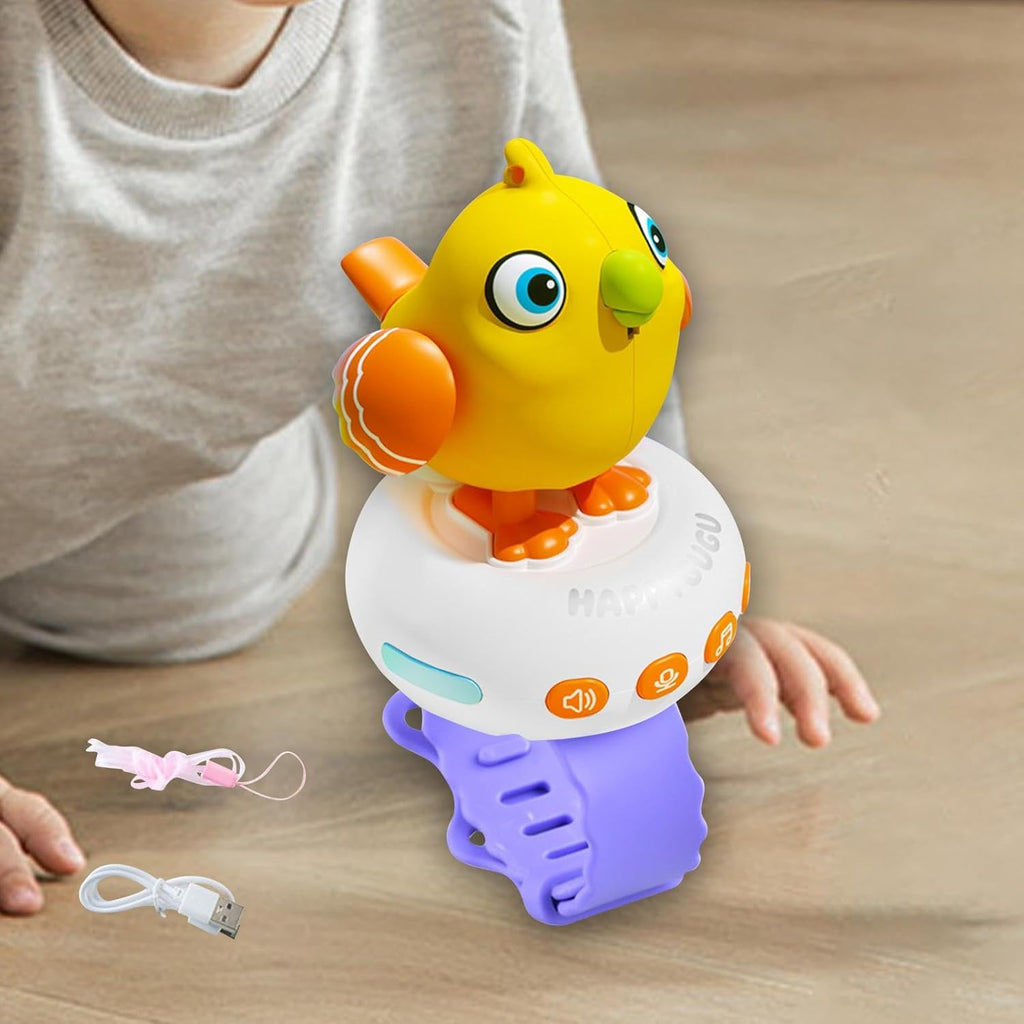 Colorful talking bird toy from سوق كوم, an interactive game for children with vibrant feathers and expressive features.