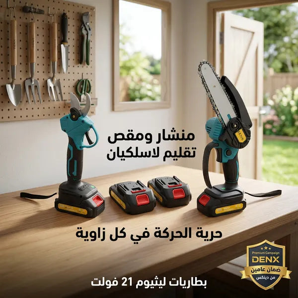 منشار كهربائي لاسلكي مع مقص تقليم أشجار