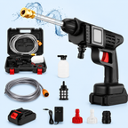 Electric car wash gun with two batteries, automotive accessory, compact design for efficient vehicle cleaning.