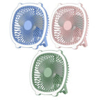 Modern 2-in-1 fan with built-in flashlight, compact cooling device with adjustable blades and integrated LED light.