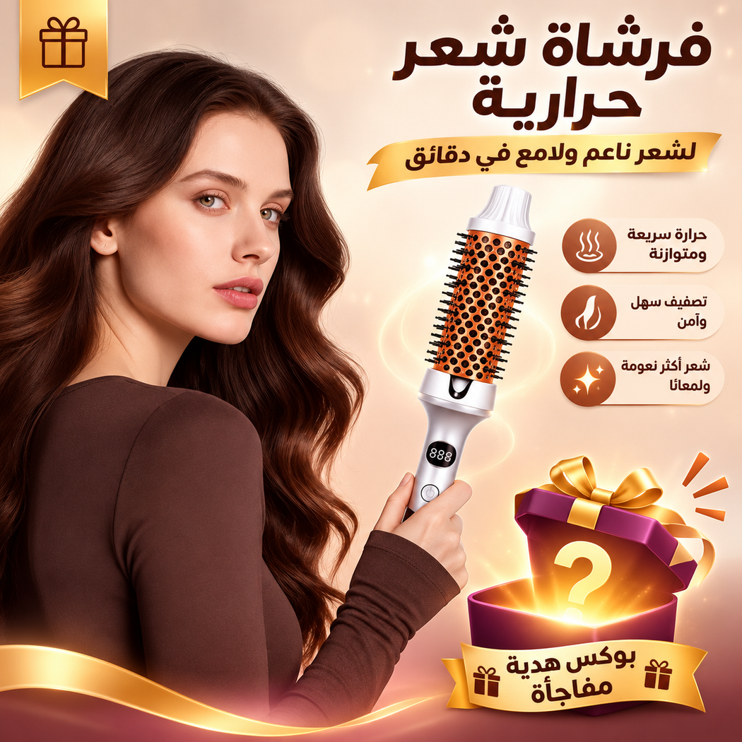 فرشاة فرد وتمويج الشعر الحرارية الفعالة+ بوكس هدية مفاجأة
