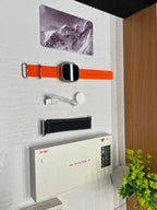 Smart Watch HK 10 Ultra from سوق كوم displaying a digital screen with time, fitness tracking, and notifications.