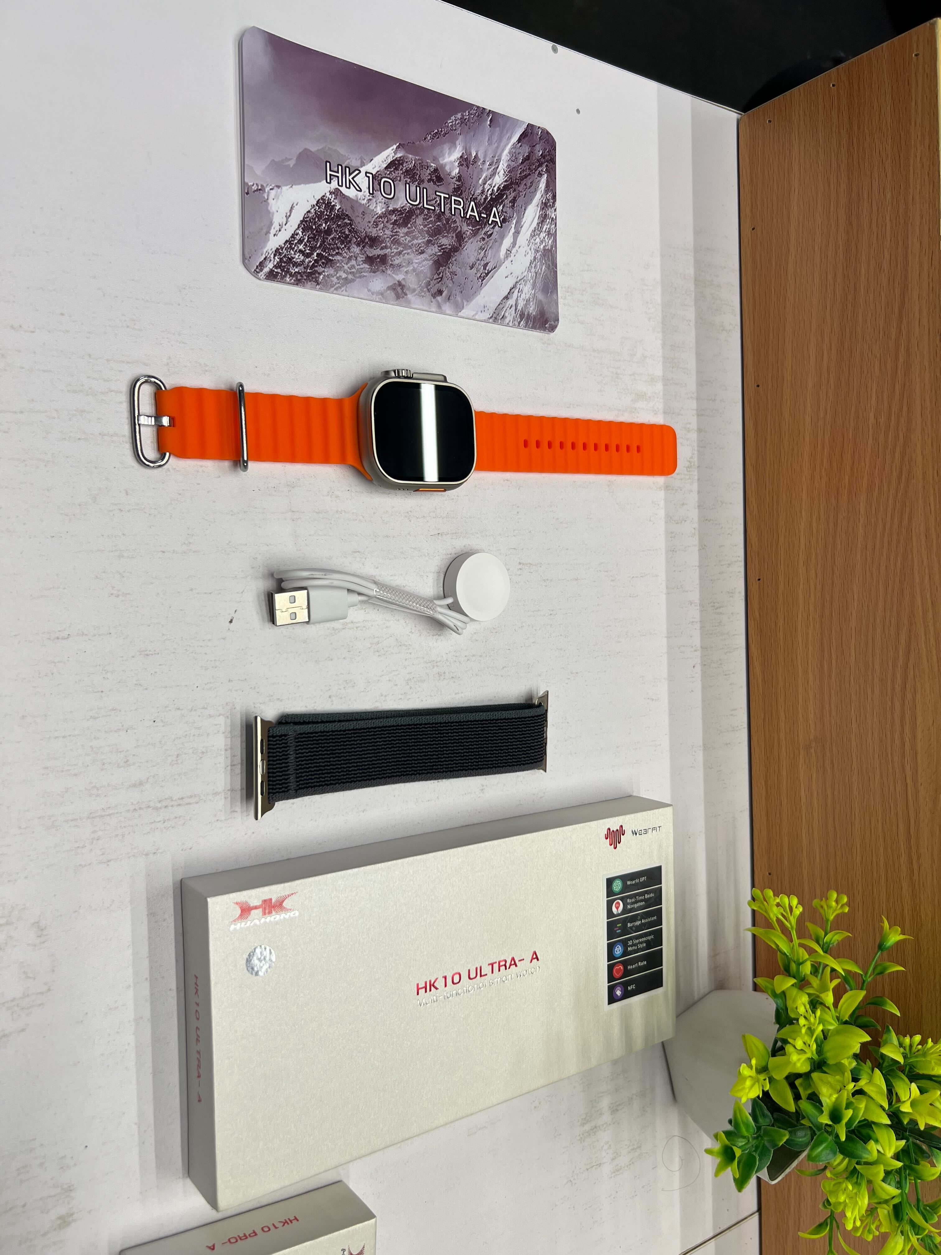 Smart Watch HK 10 Ultra from سوق كوم displaying a digital screen with time, fitness tracking, and notifications.