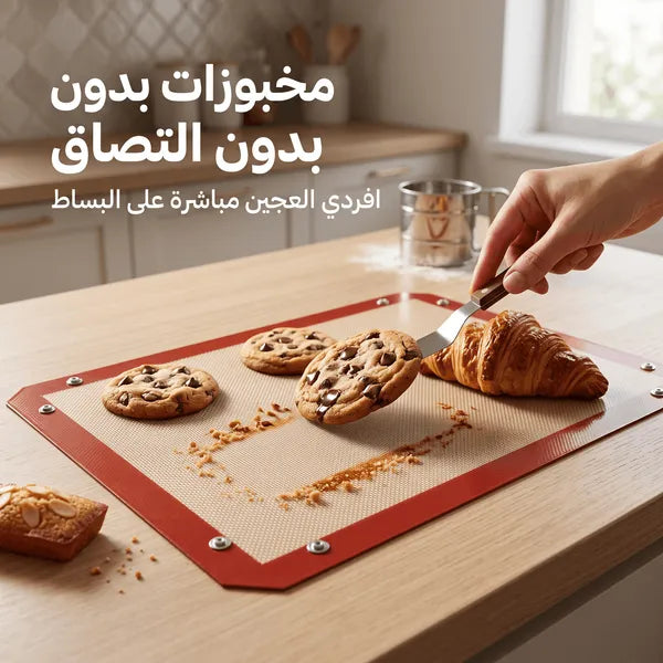 حصيرة خبز سيليكون 2 في 1 مضاد للالتصاق والانسكاب (قابل لإعادة الاستخدام)