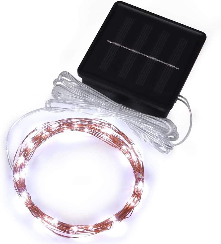 Solar-powered outdoor LED decorative lights with warm glow, ideal for garden or patio lighting.