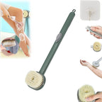 Magic body cleansing brush for skin care, showing a handheld exfoliating brush with soft bristles in a close-up view.