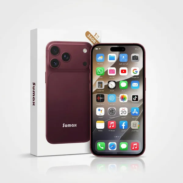هاتف 18 Pro max ضمان عام ثنائي الشريحة + هدية جراب شفاف - لون برجندي)