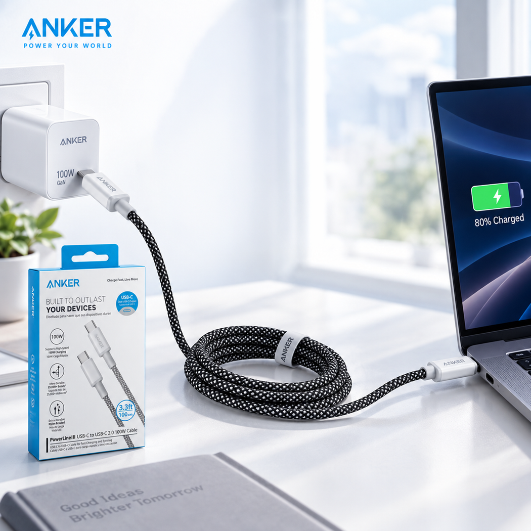Charge fast ANKER 100W usb-c-to-c - كابل شحن