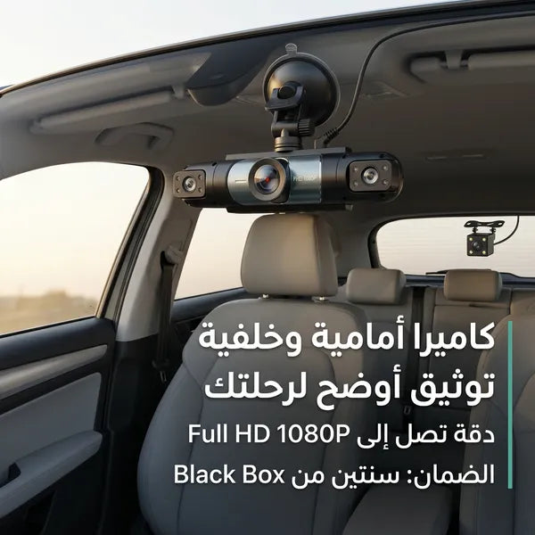 داش كام للسيارة 4 عدسات بدقة HD 1080P مع واي فاي (WiFi) ورؤية ليلية - مقاومة للحرارة حتى 70° - سهلة التركيب بمقبس الولاعة (ضمان عامين)