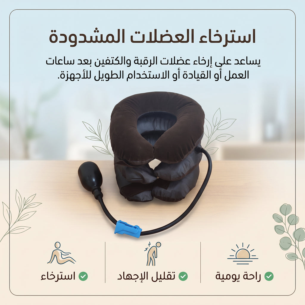 Inflatable neck pillow from سوق الأمانة for travel and comfort, featuring a soft, supportive design for neck relaxation.