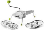 Modern 3-in-1 kitchen cutter tool in use, showcasing versatile blades for slicing, chopping, and dicing in a sleek design.