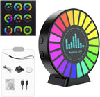 RGB USB car fragrance diffuser with music-reactive lights, multi-purpose car accessory showing the diffuser and colorful lighting effects.