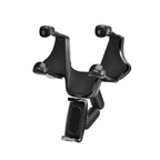 Car mirror mobile holder with 360-degree rotation, compatible with car accessories, mounted on vehicle mirror for secure phone placement.