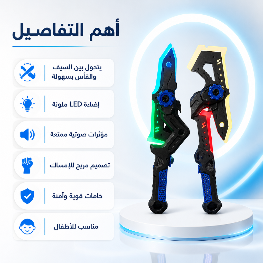 سيف فأس للأطفال بإضاءة وصوت | لعبة أكشن وتصميم 2 في 1 آمن