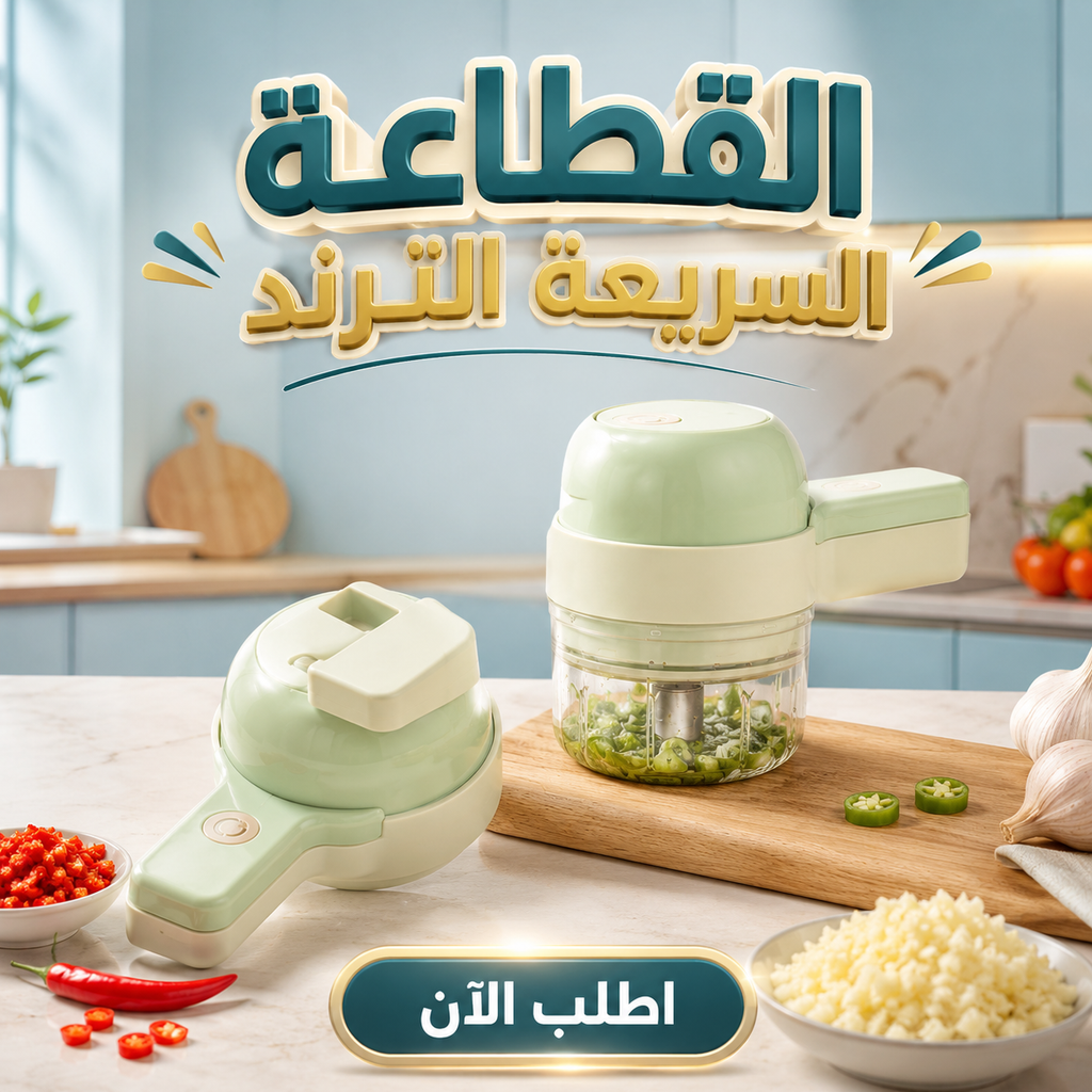 قطاعة خضروات كهربائية لاسلكية محمولة 4 في 1 | تقطيع وفرم سريع وسهل