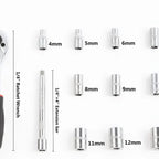 مقبض سقاطة (Ratchet) مقاس 1/4 بوصة ومجموعة رؤوس مفاتيح ربط (Sockets)