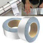 Silver rubber adhesive tape, 10 meters long, suitable for household use, shown rolled out on a flat surface.
