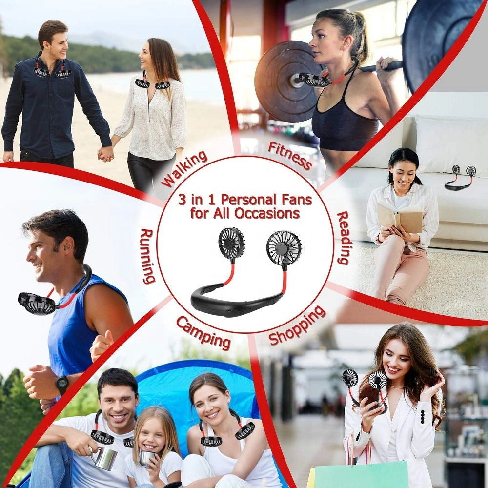 Magic neck fan, popular bestseller, lightweight personal cooling device with adjustable straps and bladeless design.