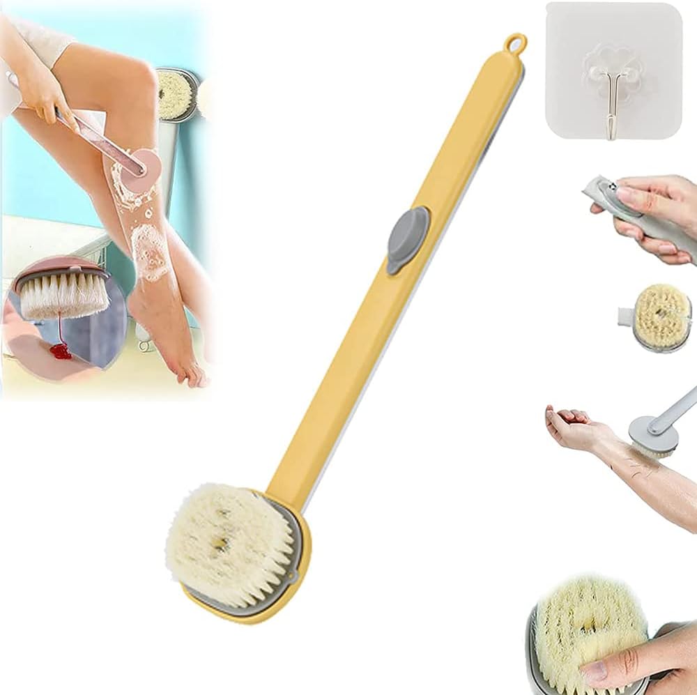 Magic body cleansing brush for skin care, with soft bristles and ergonomic handle, designed for gentle full-body cleaning.