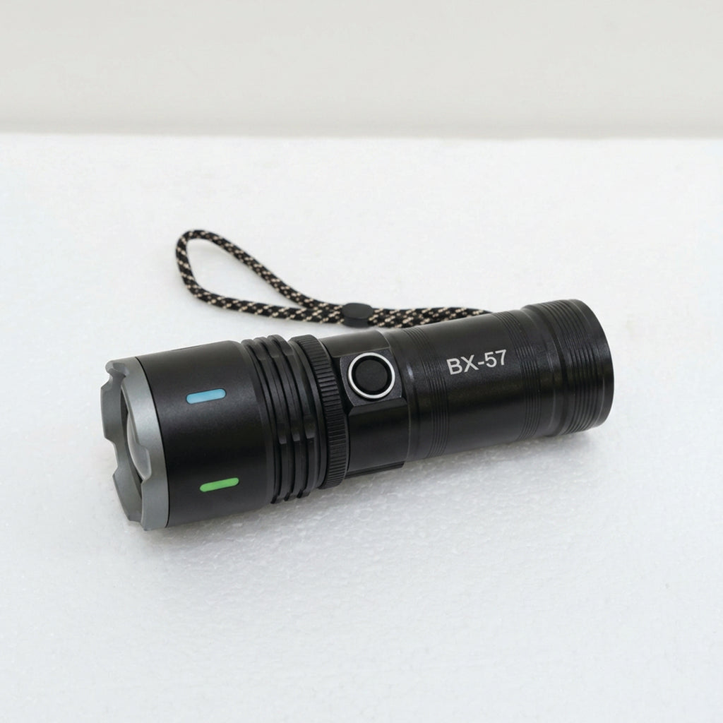 White adjustable camping and hiking laser flashlight from سوق الأمانة with 100,000 lumens brightness for outdoor use