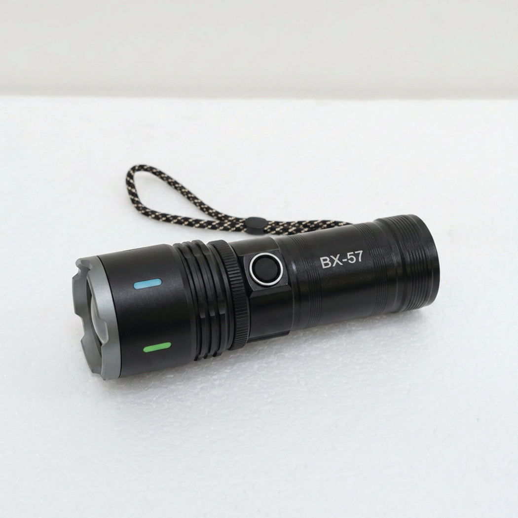 White adjustable camping and hiking laser flashlight from سوق الأمانة with 100,000 lumens brightness for outdoor use